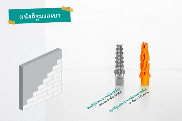 ผนังอิฐมวลเบา เลือกใช้ พุก สำหรับอิฐมวลเบาโดยเฉพาะเพื่อไม่ให้หลวมหลุดง่าย